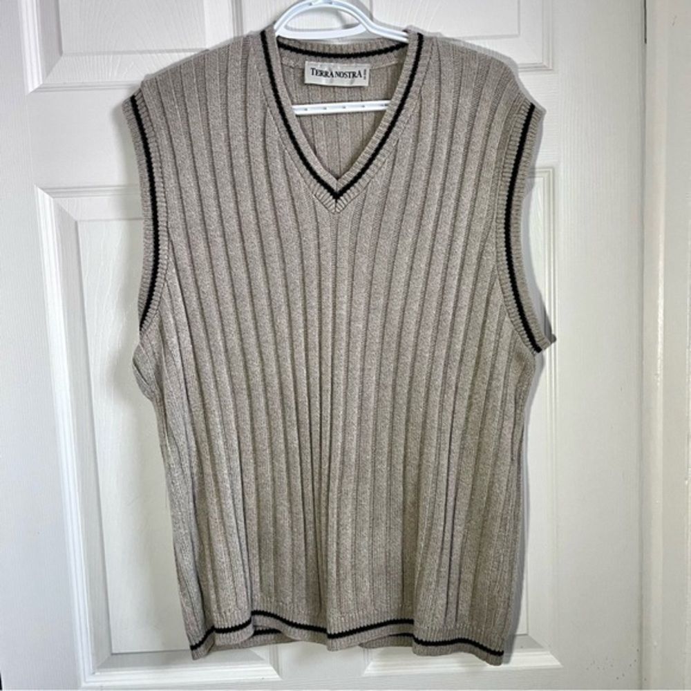 3/30$💥 Terra Nostra Knit Vest V Neck Men Large sweater beige Sleeveless